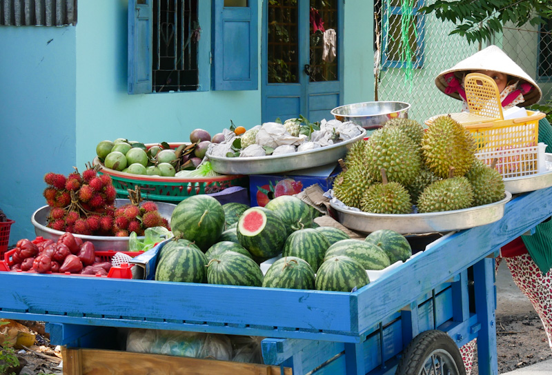 Colourful fruit vendor near Ha Tien, Vietnam. 