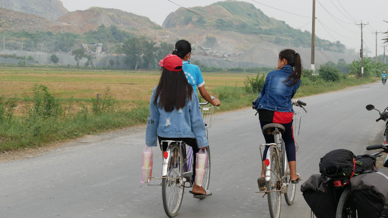 Teenage girls riding near Tri Ton. 