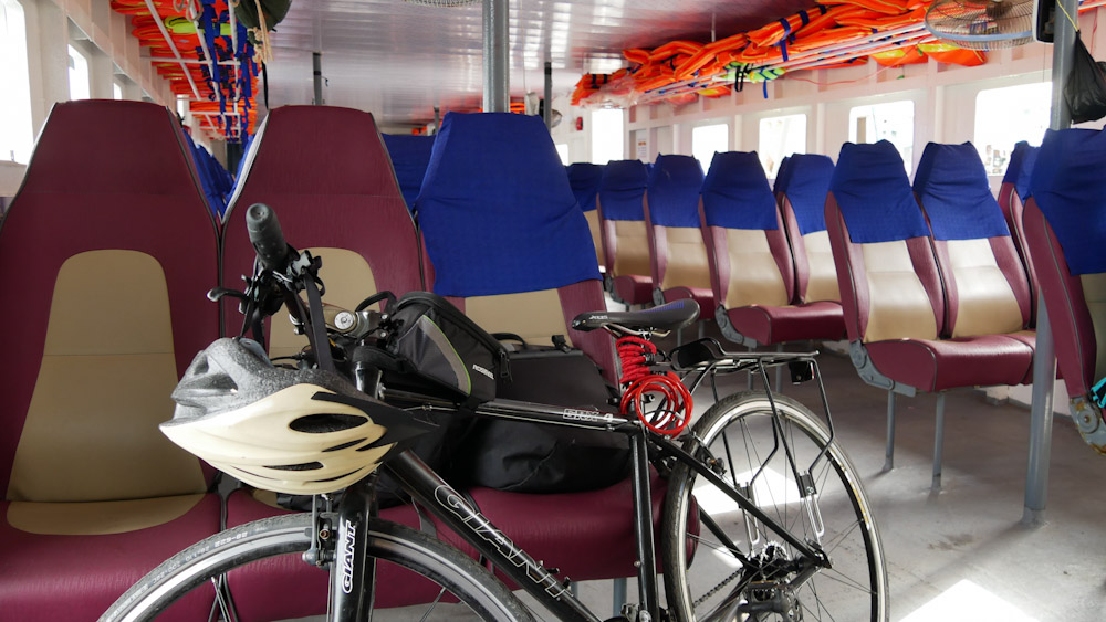 Bicycle on the ferry from Ha Tien to Hai Tac.